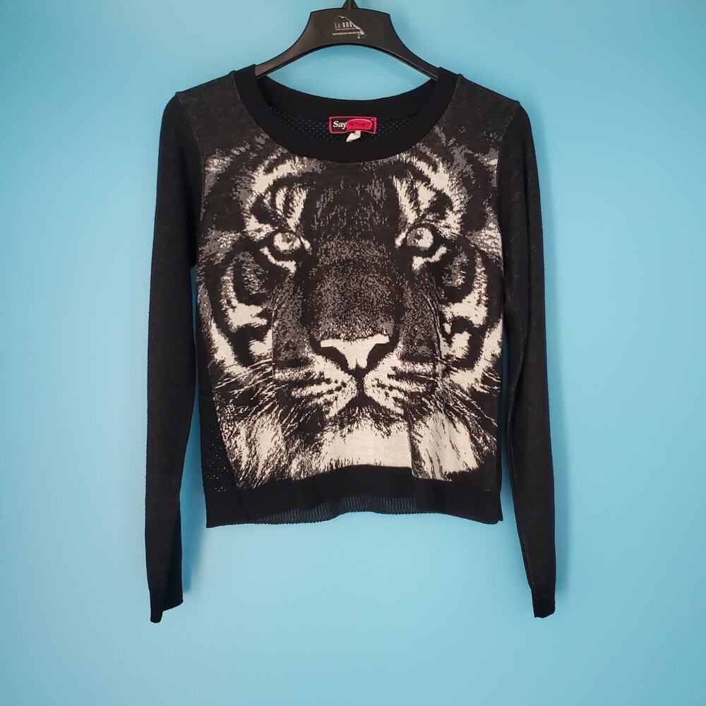 Say What? Sweater Junior's Size XL Vintage Tiger Long Sleeve